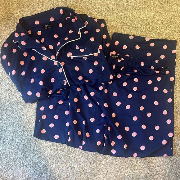 Kate Spade Blue with Pink Polka Dots Pajama Set Sz M NWT - Picture 1 of 5